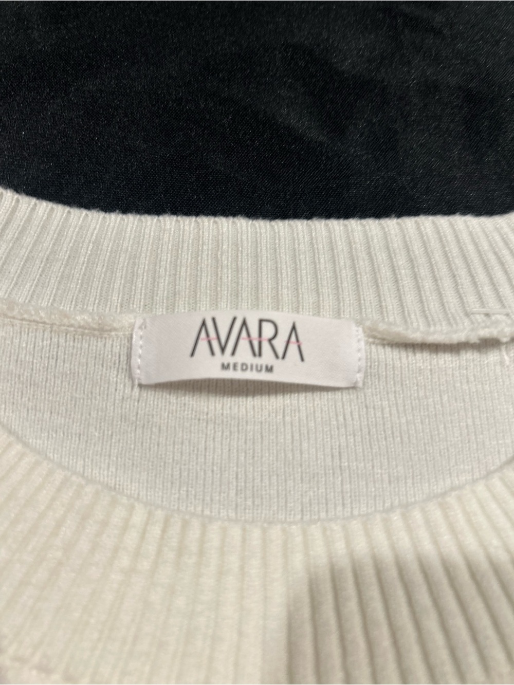 Avara White Crewneck Sweater with Rainbow  Stripes on sleeves. Medium. - Picture 3 of 5